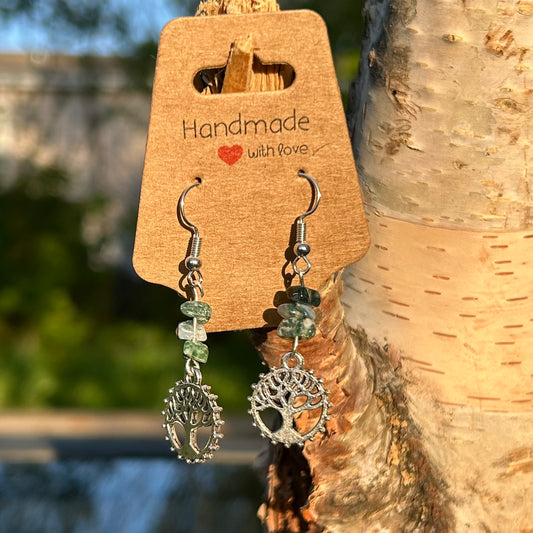 Moss agate tree of life earrings