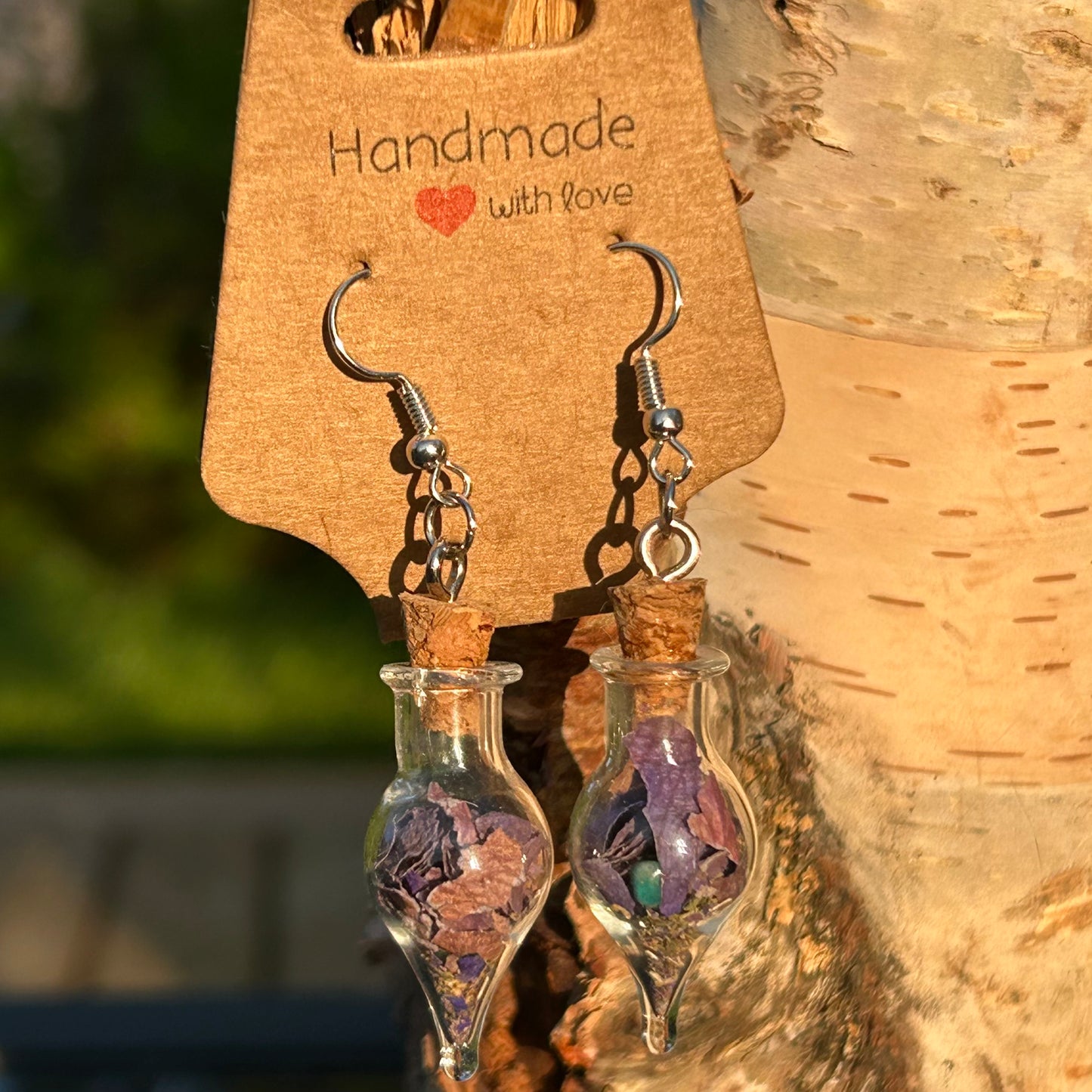 Peace spell bottle earrings (tear drop)