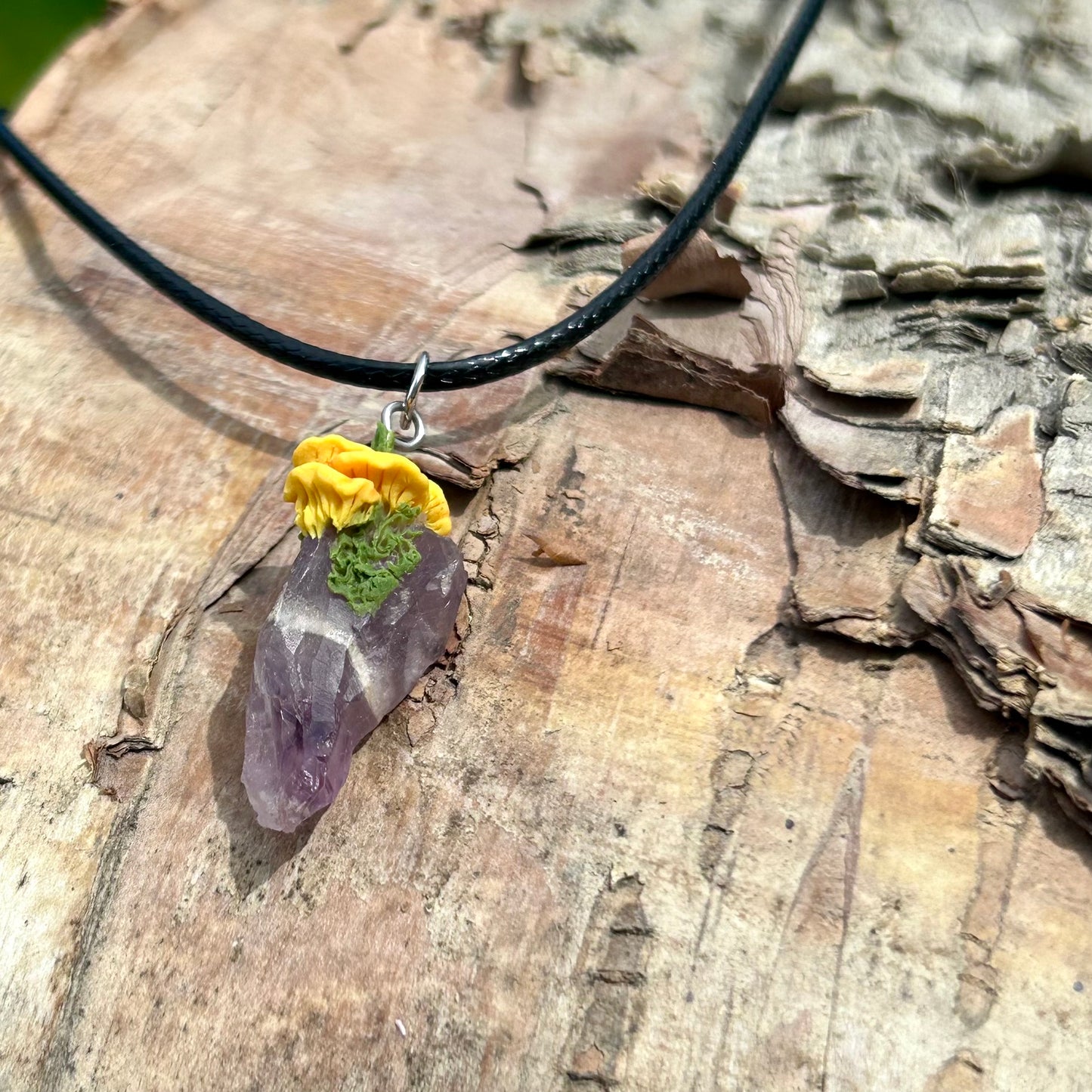 Amethyst Chicken of the Woods Pendant