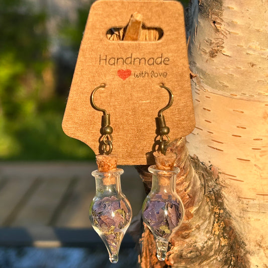 Peace spell bottle earrings (tear drop)