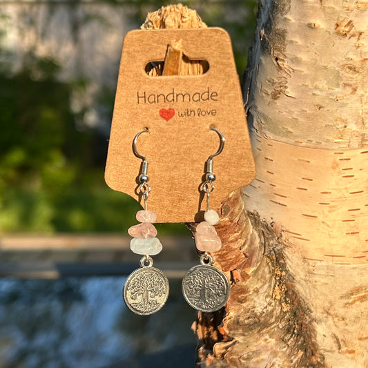 Morganite tree of life earrings